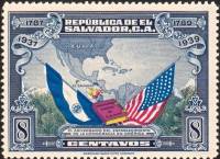 (№1938-554) Марка Сальвадор 1938 год "150-летие американской Конституции", Гашеная