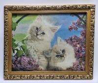 Гобелен Котята и цветы в золотой багетной раме 58 х 48 см