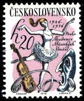 1976-016 Марка Чехословакия Академия музыки и драматического искусства   Юбилеи культуры II Θ