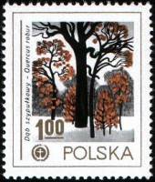 (1978-033) Марка Польша "Дуб черешчатый"    Охрана окружающей среды III O