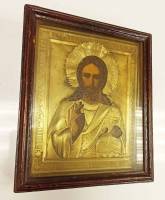Икона старинная " Господь Вседержитель " в деревянной раме. СССР