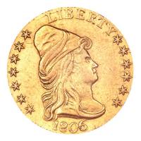 (1806, 6 над 5,7 зв. слева,6 справа) Монета США 1806 год 2,5 полдоллара  1. Профиль в правую сторону