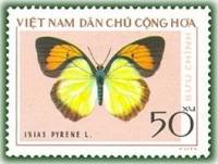 (1976-006) Марка Вьетнам "Желто-оранжевый наконечник"   Бабочки III Θ
