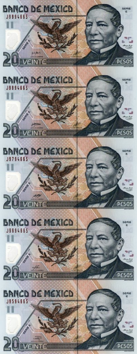 (,) Банкнота Мексика 2002 год 20 песо &quot;Бенито Хуарес&quot;   UNC