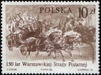 (1986-014) Марка Польша "Пожарная бригада"    150 лет Пожарной службе Варшавы III Θ