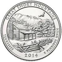 (021s) Монета США 2014 год 25 центов "Грейт-Смоки-Маунтинс"  Медь-Никель  UNC