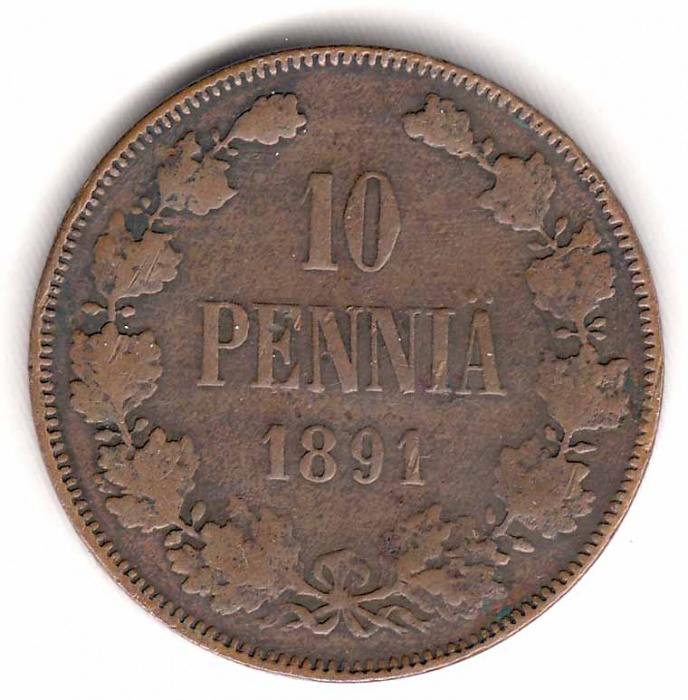 (1891) Монета Финляндия 1891 год 10 пенни    VF