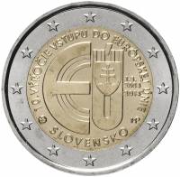 (006) Монета Словакия 2014 год 2 евро "Словакия в Евросоюзе"  Биметалл  UNC
