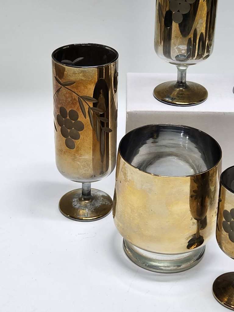 Бокалы рюмки стаканы стекло хрусталь позолота 9 штук