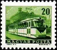 (1963-028) Марка Венгрия "Трамвай"    Общественный транспорт (Стандартный выпуск) III Θ