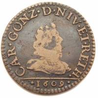 (№1608km12.1) Монета Франция 1608 год 2 Liards