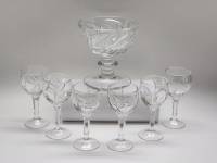 Рюмки на высоких ножках 6 шт и ваза конфетница на ножке хрусталь СССР ретро винтаж 7 предметов