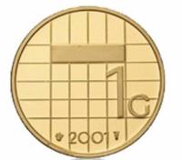 () Монета Нидерланды (Голландия) 2001 год 1 гульден ""  Биметалл (Платина - Золото)  UNC