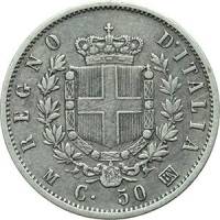 (№1863km4.1) Монета Италия 1863 год 50 Centesimi (М)