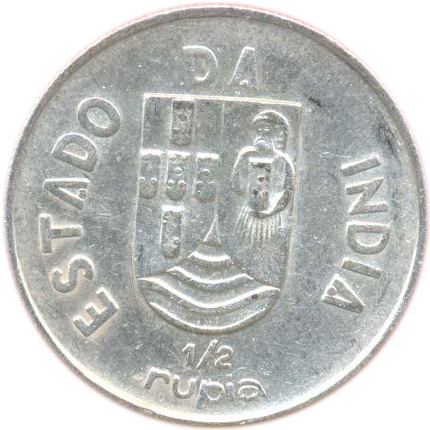 (1936) Монета Португальская Индия 1936 год 1/2 рупии   Серебро Ag 917  UNC
