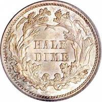 (1869s) Монета США 1869 год 5 центов  5. Легенда на аверсе, вес 1,24 г Серебро Ag 900  XF