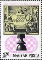 (1974-039) Марка Венгрия "Шахматисты - медная гравюра"    50-летие Международной шахматной федерации