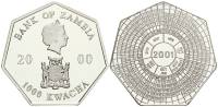 2001 Монета Замбия 2001 год 1000 квача Календарь  Медь-Никель  UNC