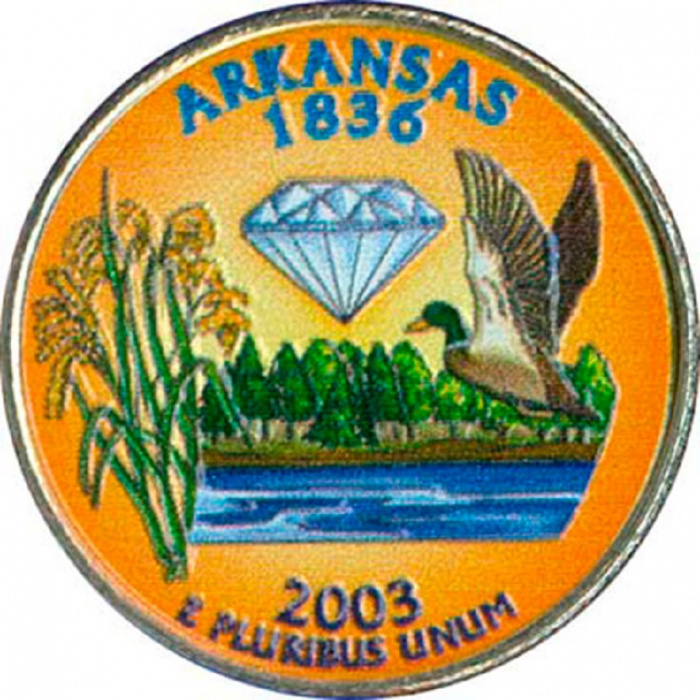 (025d) Монета США 2003 год 25 центов &quot;Арканзас&quot;  Вариант №1 Медь-Никель  COLOR. Цветная