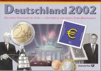 (2002a, 8 монет + марки) Набор монет Германия (ФРГ) 2002 год "Годовой набор"   PROOF Буклет