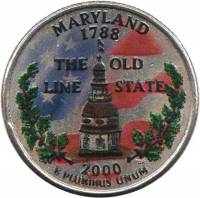 (007p) Монета США 2000 год 25 центов "Мэриленд"  Вариант №2 Медь-Никель  COLOR. Цветная