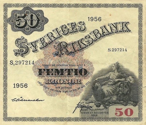 (,) Банкнота Швеция 1956 год 50 крон    UNC