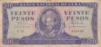 Банкнота Куба 1964 год 20 песо Камило Сьенфуэгос   VF