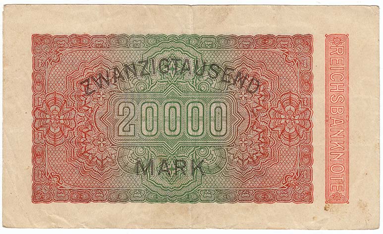 1923 Банкнота Германия 1923 год 20 000 марок Вод знак Звёзды 2-й выпуск  XF