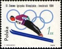 (1964-005) Марка Польша "Прыжки с трамплина"   Зимние Олимпийские Игры 1964, Инсбрук I Θ