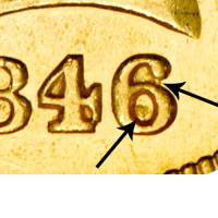 (1846o, 6 над 5) Монета США 1846 год 10 долларов   Золото Au 900  UNC