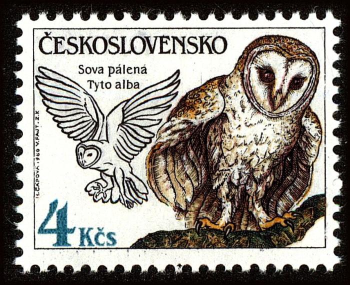 (1986-033) Марка Чехословакия &quot;Сипуха &quot;    Охрана природы. Совы III Θ