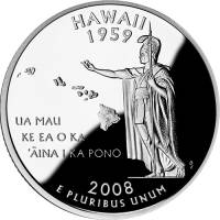 (050s, Ag) Монета США 2008 год 25 центов "Гавайи"  Медь-Никель  PROOF