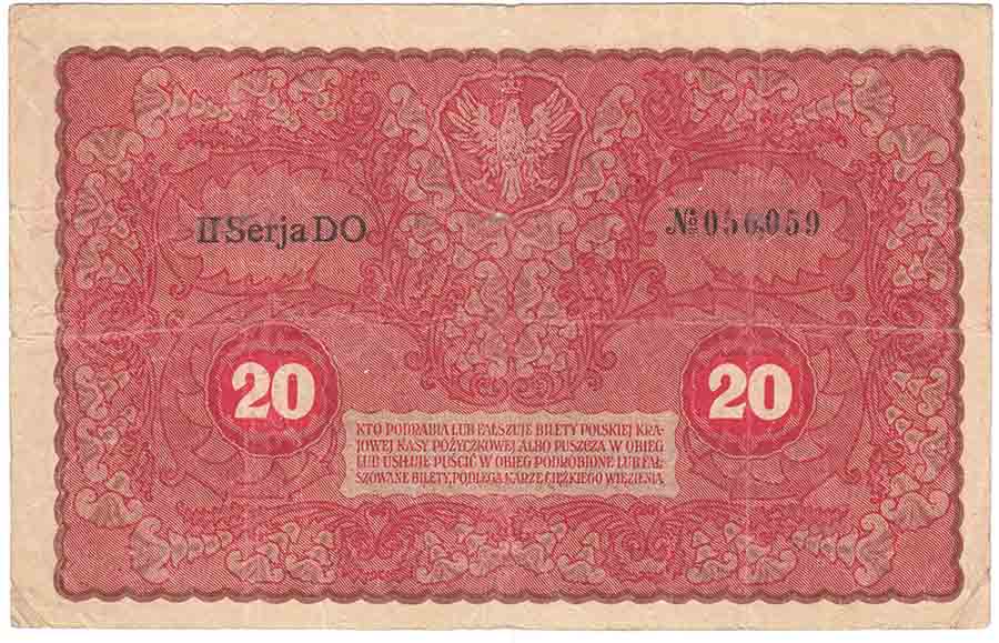 () Банкнота Польша 1919 год 20  &quot;&quot;   VF