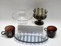 Блюдо Конфетница Салатник и 2 чашки стекло (5 предметов)