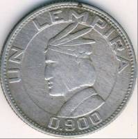 1933 Монета Гондурас 1931 год 1 лемпира  Серебро Ag 900  VF