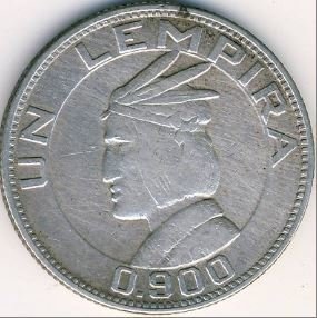 1933 Монета Гондурас 1931 год 1 лемпира  Серебро Ag 900  VF