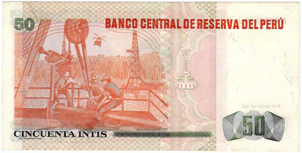 (1986) Банкнота Перу 1986 год 50 инти &quot;Николас де Пьерола&quot;   UNC