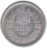 1932 Монета Румыния 100 лей Кароль II  Серебро Ag 500  XF