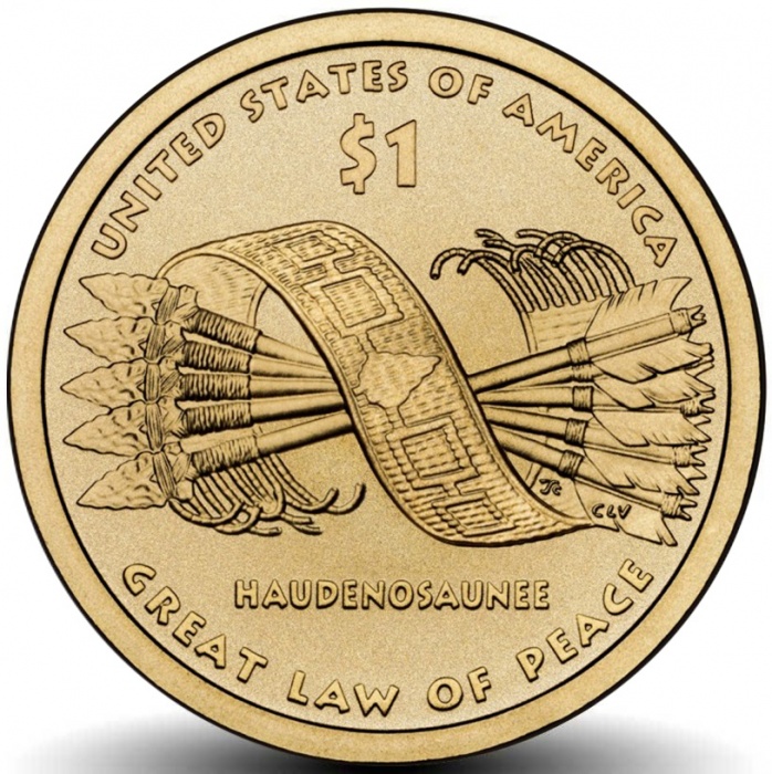 (2010p) Монета США 2010 год 1 доллар &quot;Договор с ирокезами&quot;  Сакагавея Латунь  UNC