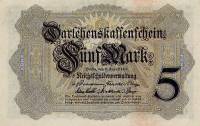 (1914) Ссудный чек Германия 1914 год 5 марок    UNC