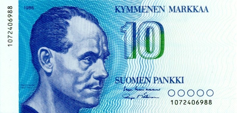(1986) Банкнота Финляндия 1986 год 10 марок &quot;Пааво Нурми&quot; Lindblom - Makinen  UNC
