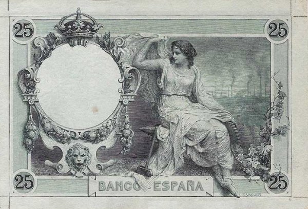  Банкнота Испания 1908 год 25     UNC