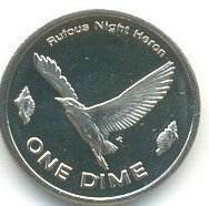 (№2012) Монета Микронезия 2012 год 10 Cents (Дайм - Ночь Рыжая Цапля)
