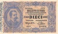 (№1889P-20b) Банкнота Италия 1889 год "10 Lire" (Подписи: Dell'Ara and Pia)