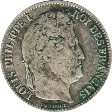 (1847A) Монета Франция 1847 год 1 франк   Серебро Ag 900  VF