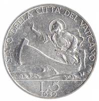() Монета Ватикан 1939 год   ""     UNC