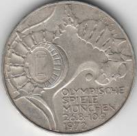 (1972d) Монета Германия (ФРГ) 1972 год 10 марок "XX Летняя Олимпиада Мюнхен 1972 Стадион"  Серебро A
