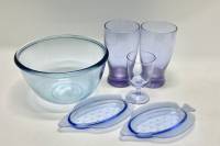 Набор посуды цветное стекло 6 предметов салатник рюмка 2 стакана 2 розетки 
