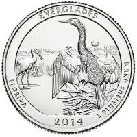 (025s) Монета США 2014 год 25 центов "Эверглейдс"  Медь-Никель  UNC