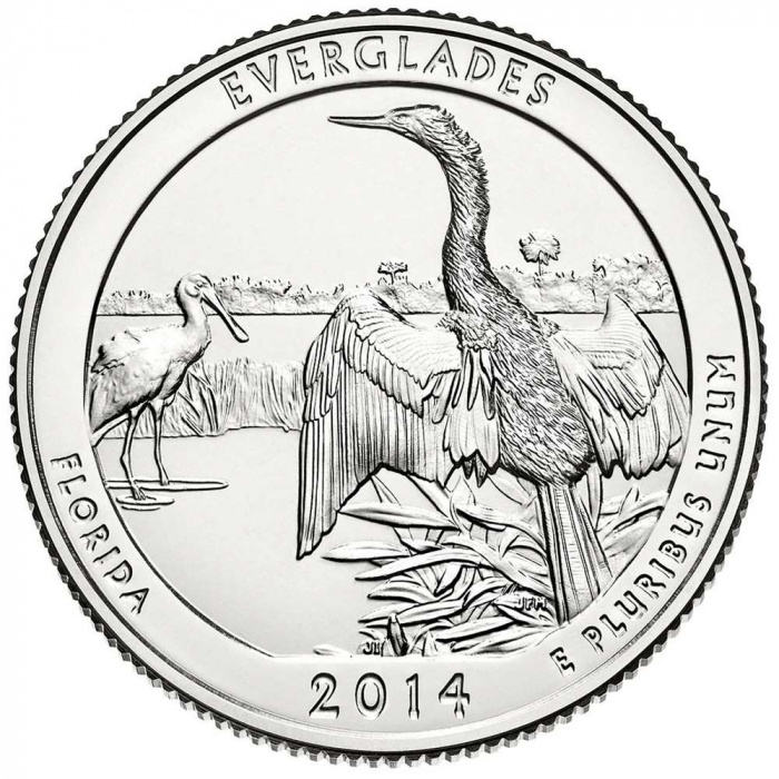 (025s) Монета США 2014 год 25 центов &quot;Эверглейдс&quot;  Медь-Никель  UNC